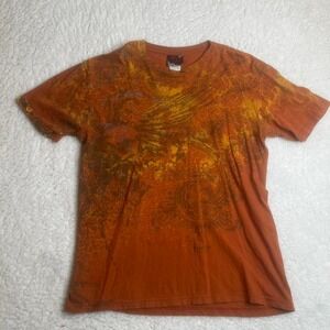 Vintage Miami ink men's orange aop grunge tshirt skull skater goth Y2K